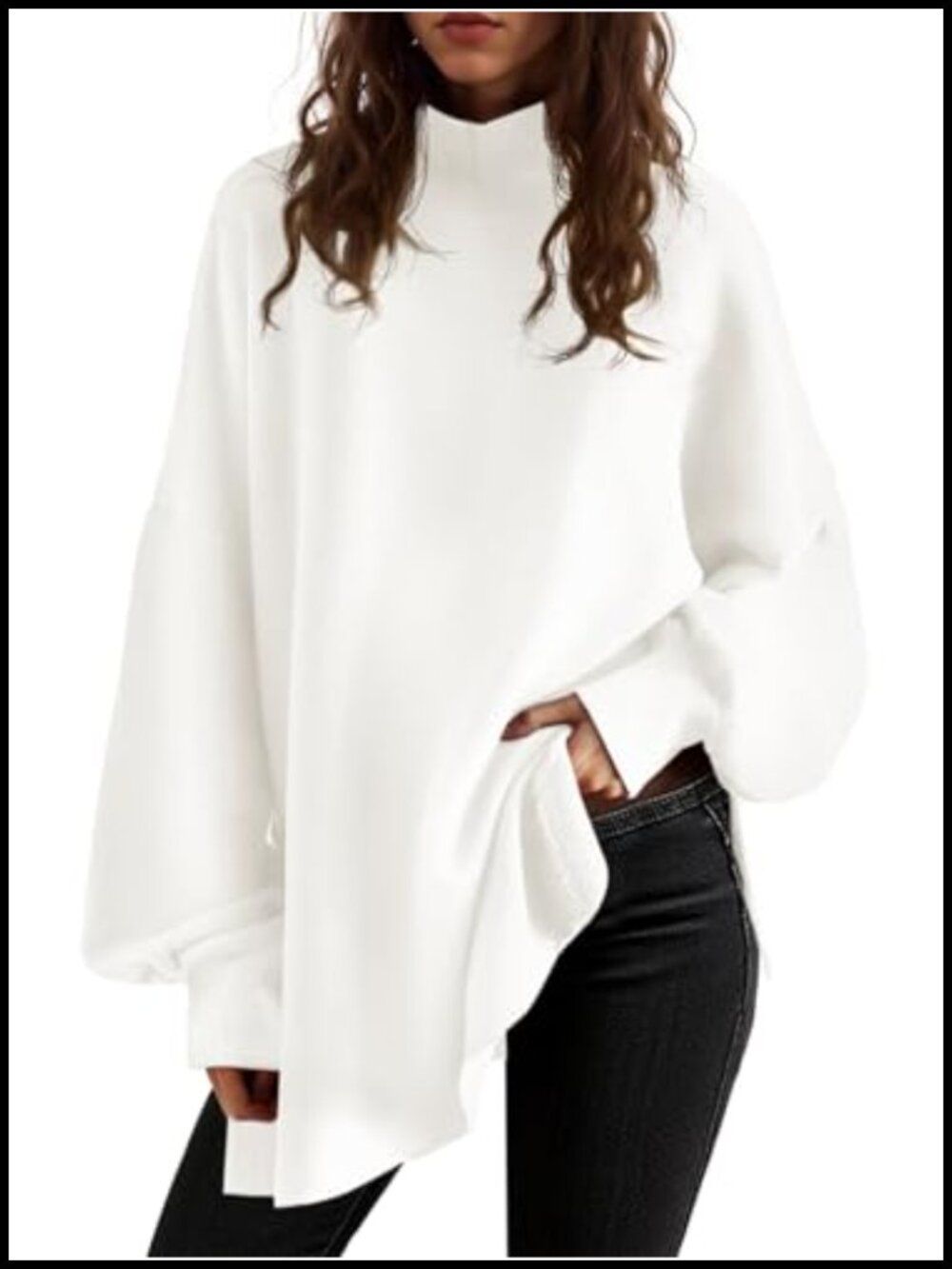 Oversized Turtleneck Batwing Knit Tunic Sweater
